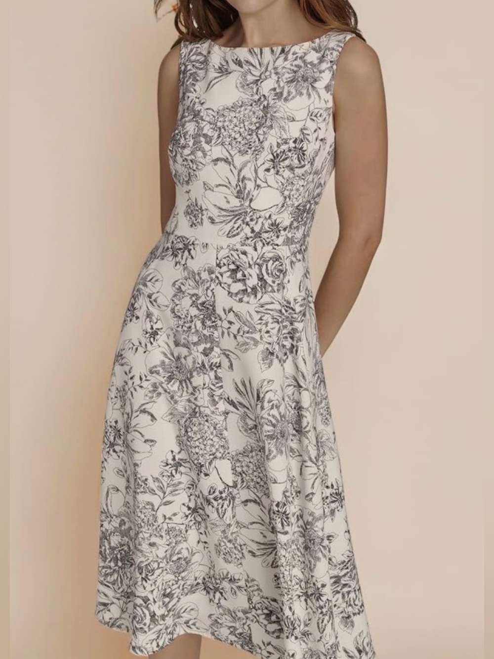 Toile Floral Print Cream Dress